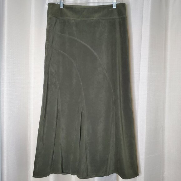 NWOT Tribal Stretch-Extensible Green Skirt Faux Suede Midi Skirt Size 10 - Picture 3 of 11